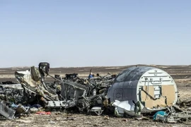 Mảnh vỡ máy bay A321 tại Wadi el-Zolmat, Ai Cập. (Nguồn: AFP/TTXVN)