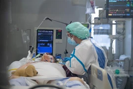 Điều trị cho bệnh nhân nhiễm COVID-19 tại bệnh viện ở Barcelona, Tây Ban Nha. (Ảnh: AFP/TTXVN)