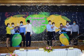 Nghi thức công bố xuất khẩu lô xoài đầu năm 2022 của Đồng Tháp sang thị trường châu Âu. (Ảnh: Nhựt An/TTXVN)