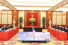 Tổng Bí thư Nguyễn Phú Trọng điện đàm trực tuyến với Bí thư Thứ nhất Ban Chấp hành Trung ương Đảng Cộng sản Cuba, Chủ tịch nước Cộng hòa Cuba, Miguel Díaz-Canel Bermudez. (Ảnh: Trí Dũng/TTXVN)
