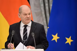 Thủ tướng Đức Olaf Scholz phát biểu tại cuộc họp báo ở Moskva, Nga ngày 15/2/2022. (Ảnh: AFP/TTXVN)