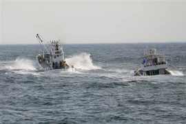 Các tàu cá tham gia tìm kiếm những người mất tích sau vụ chìm tàu du lịch ngoài khơi bờ biển Hokkaido, miền Đông Nhật Bản ngày 24/4/2022. (Ảnh: AFP/TTXVN)