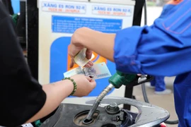 Mua bán xăng dầu tại cửa hàng kinh doanh xăng dầu Petrolimex trên đường Trần Quang Khải, Hà Nội. (Ảnh: Trần Việt/TTXVN)