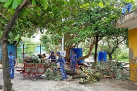 Cán bộ, chiến sỹ trên huyện đảo Trường Sa tích cực triển khai các phương án phòng, chống bão. (Ảnh: TTXVN phát)