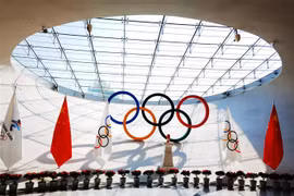 Biểu tượng Olympic tại Bắc Kinh, Trung Quốc, ngày 20/10/2021. (Ảnh: THX/TTXVN)