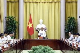 Chủ tịch nước Nguyễn Xuân Phúc phát biểu. (Ảnh: Thống Nhất/TTXVN)