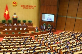 Chủ tịch Quốc hội Vương Đình Huệ phát biểu bế mạc kỳ họp thứ tư, Quốc hội khóa XV chiều 15/11. (Ảnh: Văn Điệp/TTXVN)