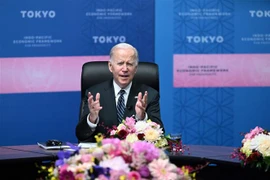 Tổng thống Mỹ Joe Biden công bố Khuôn khổ Kinh tế Ấn Độ Dương-Thái Bình Dương vì Thịnh vượng (IPEF), tại Tokyo, Nhật Bản ngày 23/5/2022. (Ảnh: AFP/TTXVN)