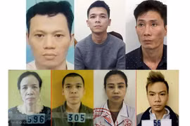 Nguyễn Xuân Quý bên trái (hàng trên). Đỗ Thị Lưu, Nguyễn Anh Vũ, Nguyễn Thị Minh Huệ và Bùi Chí Hải từ phải qua (hàng dưới). (Nguồn: hanoimoi.com.vn)