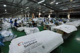 Dây chuyền may bao jumbo và bao sling phục vụ xuất khẩu tại nhà máy của Công ty Cổ phần bao bì Sông La Xanh. (Ảnh: Vũ Sinh/TTXVN)