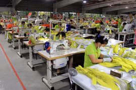 Sản xuất các mặt hàng tại Nhà máy may Tân Đệ 1 (Công ty Cổ phần Sản Xuất Hàng Thể Thao chi nhánh tỉnh Thái Bình). (Ảnh: Thế Duyệt/TTXVN)
