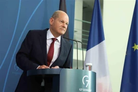 Thủ tướng Đức Olaf Scholz tại một cuộc họp báo ở Berlin. (Ảnh: Mạnh Hùng/TTXVN)
