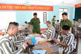 Hướng dẫn, hướng nghiệp cho các phạm nhân tại Trại tạm giam Công an tỉnh Hà Nam. (Nguồn: congan.hanam.gov.vn)