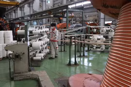 Hoạt động sản xuất tại Nhà máy Bắc Dương – chi nhánh Công ty Cổ phần Dây và Cáp điện Thượng Đình. (Ảnh: Mạnh Minh/TTXVN)