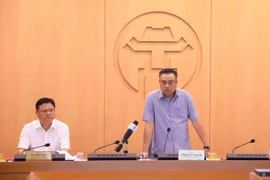 Chủ tịch UBND thành phố Hà Nội Trần Sỹ Thanh phát biểu tại buổi làm việc. (Ảnh: Văn Điệp/TTXVN)