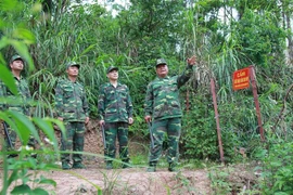 Cán bộ đồn biên phòng Chi Ma, Lạng Sơn tuần tra ngăn chặn hành vi xuất nhập cảnh trái phép trên đường mòn biên giới. (Ảnh: Quang Duy/TTXVN)