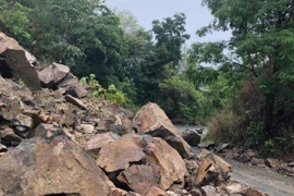 Mưa lớn gây sạt lở trên đèo Đại Ninh. (Nguồn: atgt.vn)