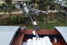 Vận chuyển gạo tại một nhà máy của Tập đoàn Lộc Trời. (Ảnh: Vũ Sinh/TTXVN)