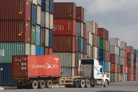 Bốc xếp container hàng hóa tại Tân cảng Cát Lái. (Ảnh: Quang Châu/TTXVN)