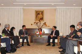 Quang cảnh buổi tiếp giữa Phó Thủ tướng Thường trực Chính phủ Phạm Bình Minh và Phó Chủ tịch Thường trực JICA Yamada Yunichi. (Ảnh: Đức Thịnh/TTXVN)