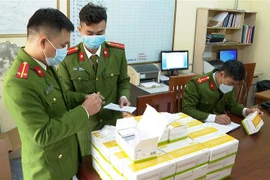 Số kit test nhanh COVID-19 không rõ nguồn gốc xuất xứ bị Cơ quan Công an thu giữ. (Ảnh: TTXVN phát)