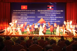 Chương nghệ thuật do các nghệ sỹ Việt Nam biểu diễn tại buổi lễ. (Ảnh: Nguyên Lý/TTXVN)