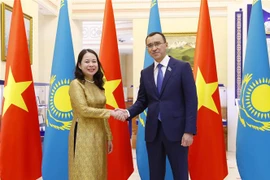 Phó Chủ tịch nước Võ Thị Ánh Xuân hội kiến Chủ tịch Thượng viện Kazakhstan Maulen Ashimbayev. (Ảnh: Lâm Khánh/TTXVN)
