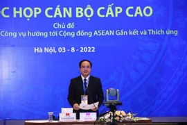 Thứ trưởng Bộ Nội vụ Vũ Chiến Thắng phát biểu tại Hội nghị Hợp tác ASEAN về các vấn đề công vụ lần thứ 21. (Ảnh: Văn Điệp/TTXVN)