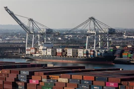 Tàu container cập cảng Long Beach ở California, Mỹ, ngày 17/11/2021. (Ảnh: AFP/TTXVN)