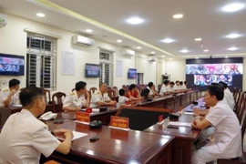 Quang cảnh buổi chúc Tết trực tuyến tại Sở Chỉ huy Vùng 2 Hải quân tới lực lượng đang làm nhiệm vụ trực trên biển. (Ảnh: TTXVN phát)