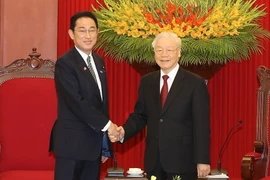 Tổng Bí thư Nguyễn Phú Trọng tiếp Thủ tướng Nhật Bản Kishida Fumio sang thăm chính thức Việt Nam. (Ảnh: Trí Dũng/TTXVN)