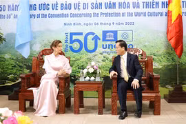 Thứ trưởng Bộ Ngoại giao Hà Kim Ngọc tiếp Tổng giám đốc UNESCO Audrey Azoulay. (Ảnh: Đức Phương/TTXVN)