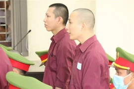 Các bị cáo trả lời câu hỏi Hội đồng xét xử. (Ảnh: Bùi Giang/TTXVN)