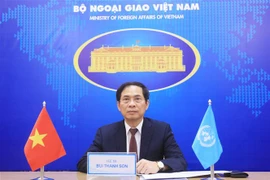 Bộ trưởng Bộ Ngoại giao Bùi Thanh Sơn dự Phiên thảo luận mở trực tuyến của Hội đồng Bảo an Liên hợp quốc với chủ đề Giải quyết các nguyên nhân gốc rễ xung đột và tăng cường phục hồi sau đại dịch ở khu vực châu Phi. (Ảnh: Lâm Khánh/TTXVN)