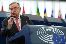 Tổng Thư ký Liên hợp quốc Antonio Guterres phát biểu trong một sự kiện tại Nghị viện châu Âu ở Strasbourg, Pháp ngày 17/5. (Nguồn: AFP/TTXVN)