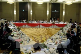 Cố vấn Nhà nước Aung San Suu Kyi (giữa) phát biểu tại cuộc họp của UPDJC ở Naypyitaw ngày 28/10/2016. (Nguồn: EPA/TTXVN)