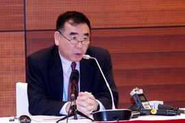 Đaị diện Cơ quan hỗ trợ chính sách APEC (PSU) phát biểu tại buổi họp báo. (Ảnh: Văn Điệp/TTXVN)