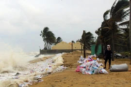 Bãi biển Cửa Đại bị sạt lở nghiêm trọng. (Ảnh: Đỗ Trưởng/TTXVN)