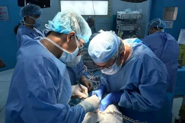 Chuyên gia Bỉ và các bác sỹ thực hiện ca ghép gan cho bệnh nhi. (Nguồn: Bệnh viện Nhi Đồng 2)