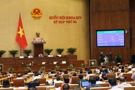 Quốc hội biểu quyết thông qua Nghị quyết về Chương trình xây dựng luật, pháp lệnh năm 2018. (Ảnh: Doãn Tấn/TTXVN)