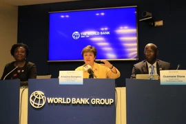 Tổng Giám đốc WB Kristalina Georgieva chủ trì cuộc họp báo. (Ảnh: Trần Việt/TTXVN)
