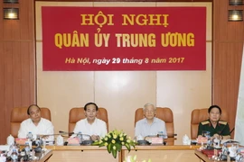 Tổng Bí thư Nguyễn Phú Trọng, Bí thư Quân ủy Trung ương chủ trì Hội nghị Quân ủy Trung ương. (Ảnh: Trí Dũng/TTXVN)