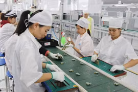 Sản xuất phụ kiện điện thoại di động tại một doanh nghiệp 100% vốn Hàn Quốc tại Thái Nguyên. (Nguồn: TTXVN)