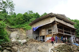 1.310 hộ dân ở Lào Cai đang trong vùng nguy hiểm do mưa lũ ảnh hưởng từ bão. (Ảnh: Võ Phương/Vietnam+)