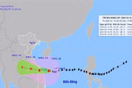 Hướng đi của bão số 4 tính đến 19h ngày 27/9. (Ảnh: TTXVN phát)