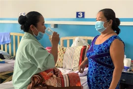 Một thai phụ mắc sốt xuất huyết đang được điều trị tại Bệnh viện Bệnh Nhiệt đới Thành phố Hồ Chí Minh. (Ảnh: Đinh Hằng/TTXVN)