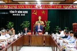 Phó Thủ tướng Vương Đình Huệ phát biểu chỉ đạo tại Hội nghị kiểm điểm Ban Thường vụ Tỉnh uỷ Bình Định theo Nghị quyết Trung ương 4-khóa XII. (Ảnh: Viết Ý/TTXVN)