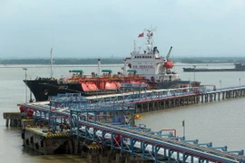 Tàu của PVN vào nhập xăng dầu tại Cảng khí hóa lỏng Đình Vũ, thành phố Hải Phòng. (Ảnh: Huy Hùng/TTXVN)