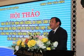Phó Chủ tịch UBND tỉnh Thái Bình Phạm Văn Xuyên phát biểu tại hội thảo. (Ảnh: Xuân Tiến/TTXVN)