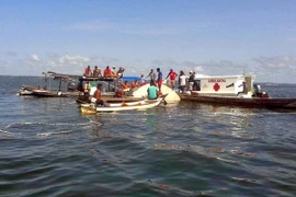 Lực lượng cứu hộ tìm kiếm các nạn nhân vụ chìm tàu trên sông Xingu ngày 23/8. (Ảnh: AFP/ TTXVN) 